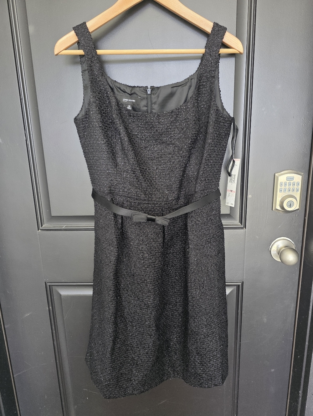 Jones New York Sleeveless Black Textured Belted Dress Sz 10P Women Date Cocktail